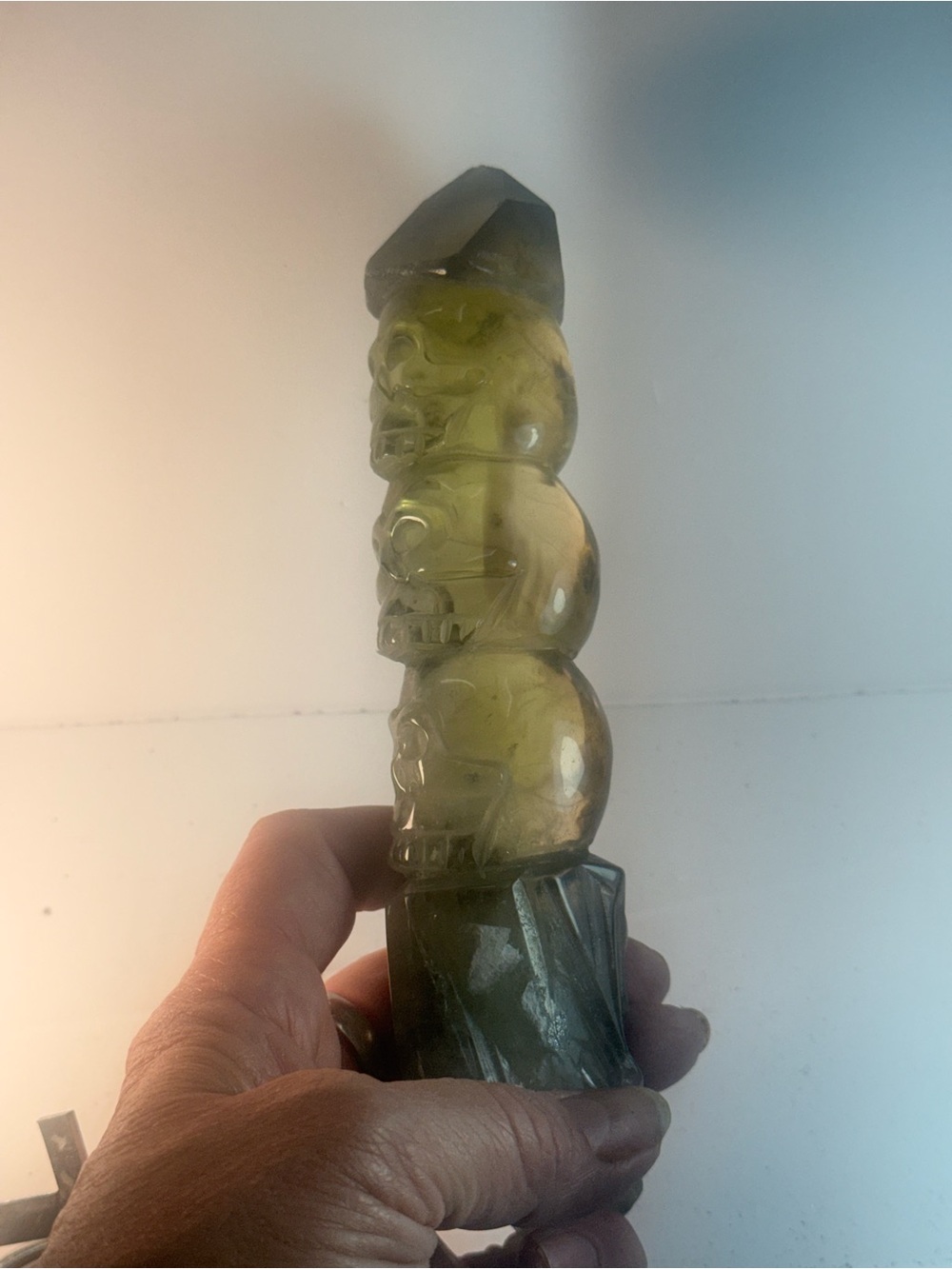 Highly sought after Himalayan Smokey quartz & citrine triple skull totem wand